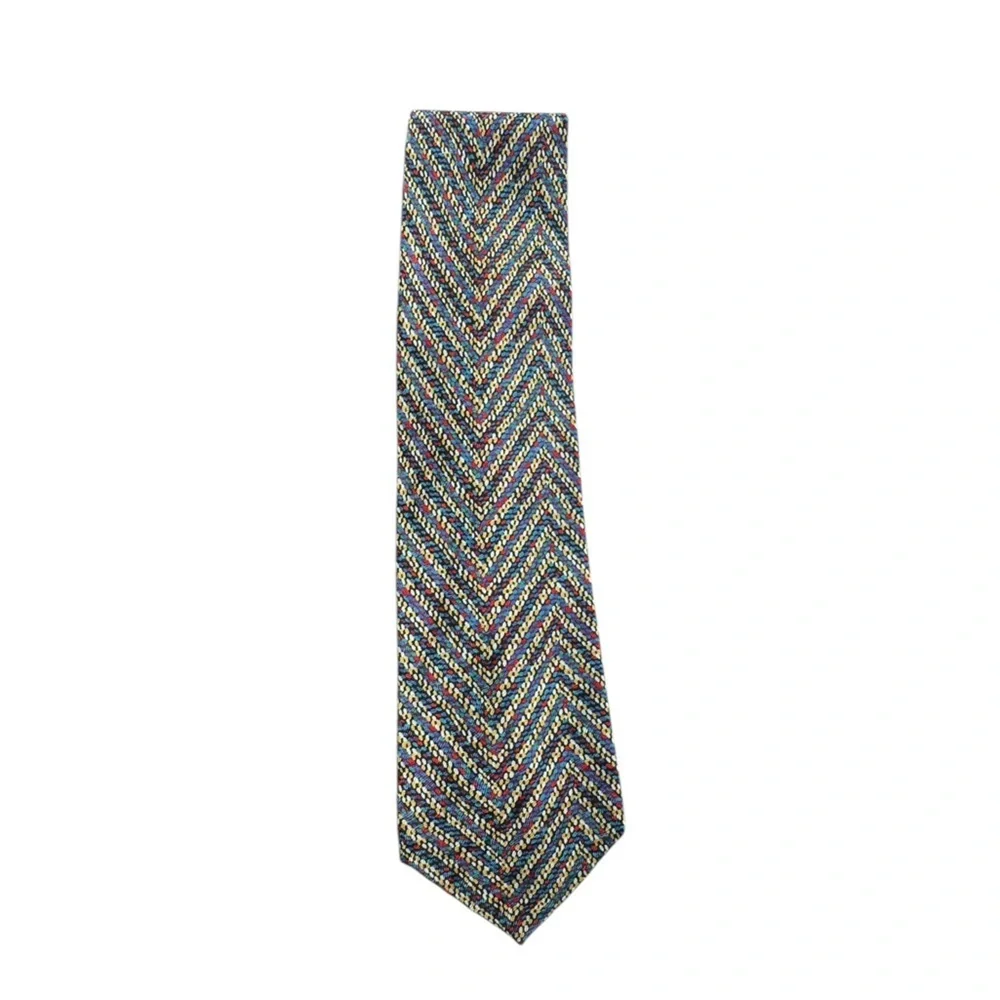 Bob Mackie Vintage Silk Tie Chevron Zig-Zag Multicolor Bold Retro Print H11